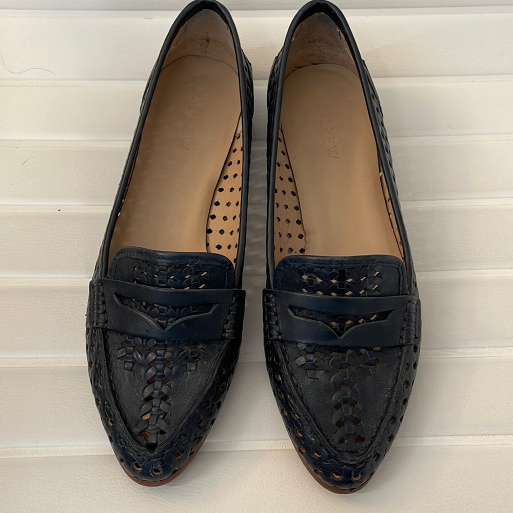 J. Crew Navy Collins Woven Leather Flats - size 8